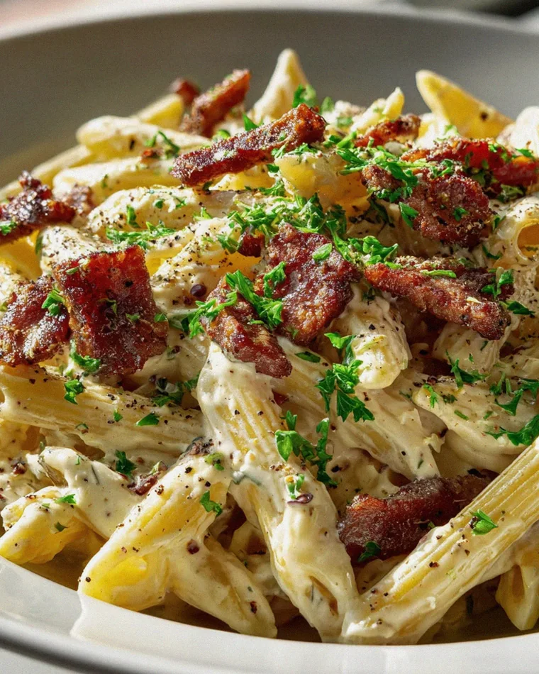 Beef Putenspeck Carbonara Penne – Cremige Pasta für Genießer