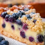 Blaubeerkuchen mit Pudding und Streusel