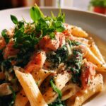 Cremige Penne mit Lachs, Sahnesauce & frischem Spinat