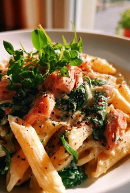 Cremige Penne mit Lachs, Sahnesauce & frischem Spinat