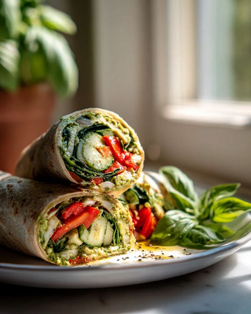Cremige Pesto Hummus Veggie Wraps: Schnell, frisch, unwiderstehlich