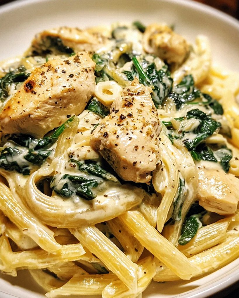 Frischkäse Spinat Hähnchen Pasta