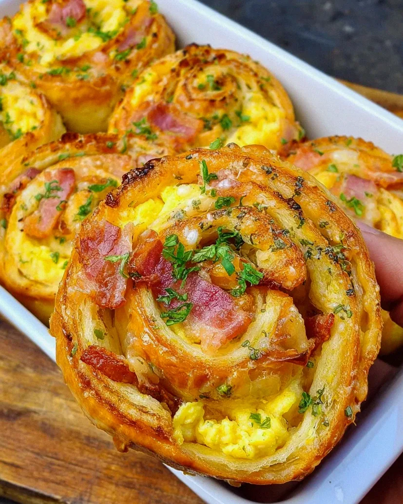 Frühstücksrollen mit Rührei, Käse und Putenspeck