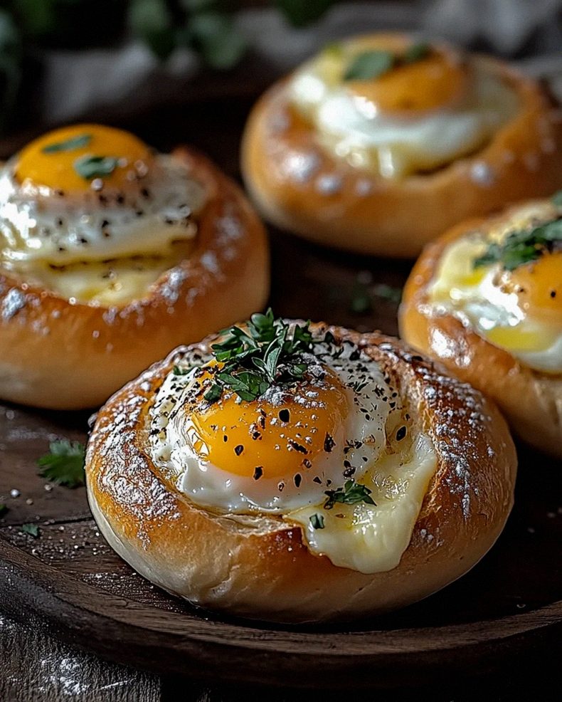 Gefüllte Frühstücksbrötchen mit Ei und Käse – im Ofen gebacken
