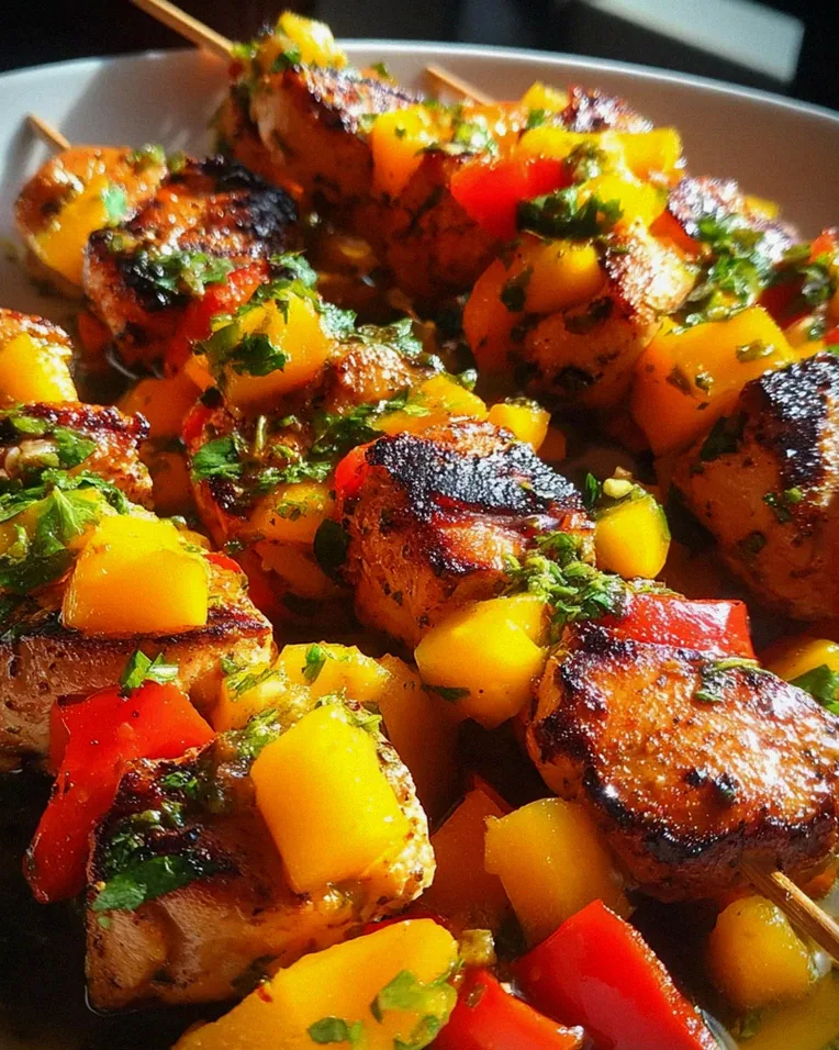 Karibische Hähnchenspieße mit Mango-Salsa