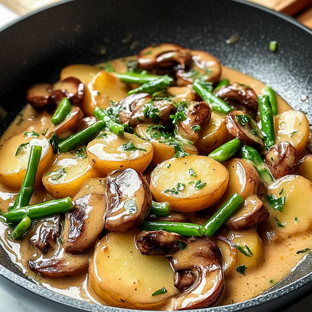 Kartoffel Pilz Pfanne mit grünen Bohnen Schnell Zubereitet