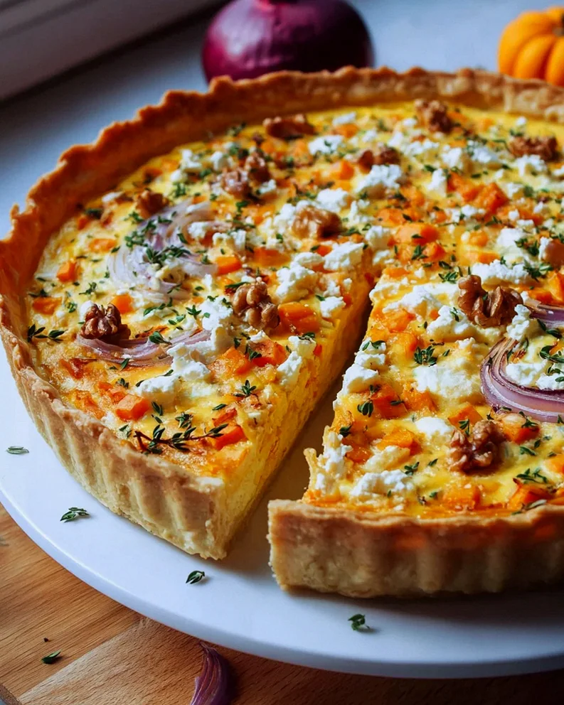 Kürbis Quiche mit Feta