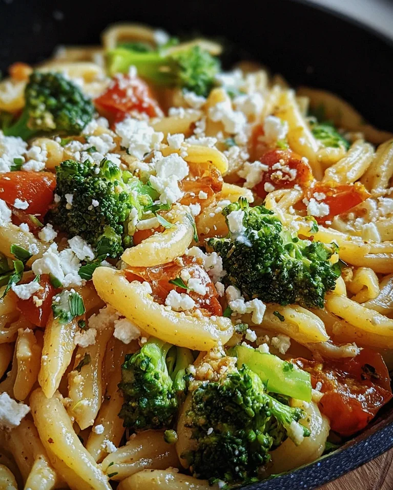 Schupfnudelpfanne mit Brokkoli, Feta und Tomaten