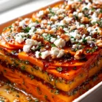 Süßkartoffel-Kürbis-Lasagne: Feta, Walnüsse, Cranberry-Honig